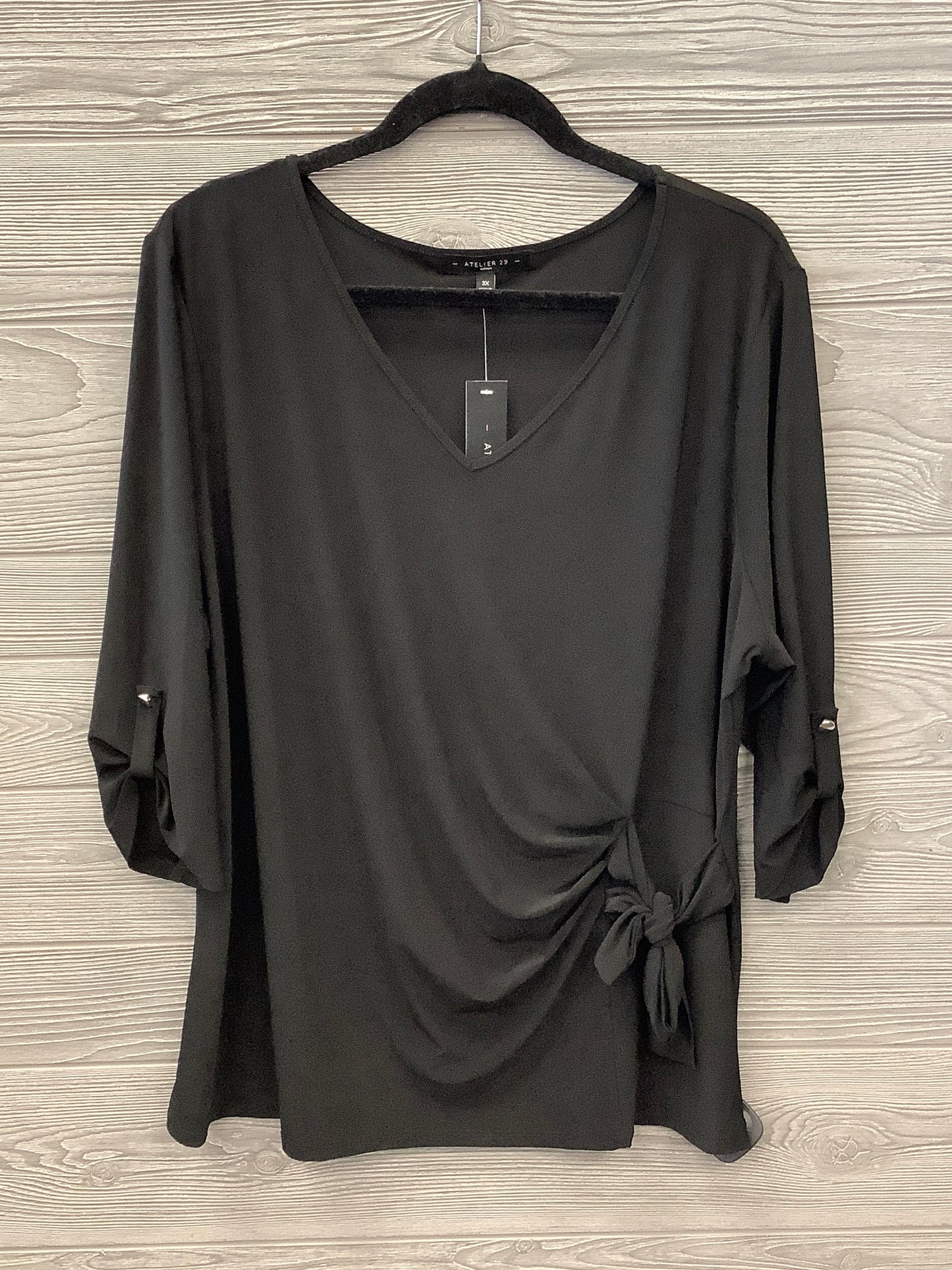 Blouse 3/4 Sleeve By Atelier In Black, Size: 3x