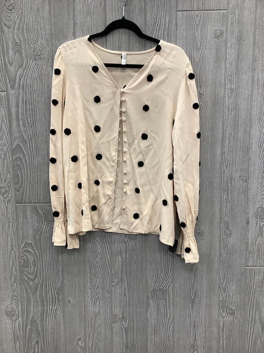 Beige Blouse Long Sleeve Clothes Mentor, Size M