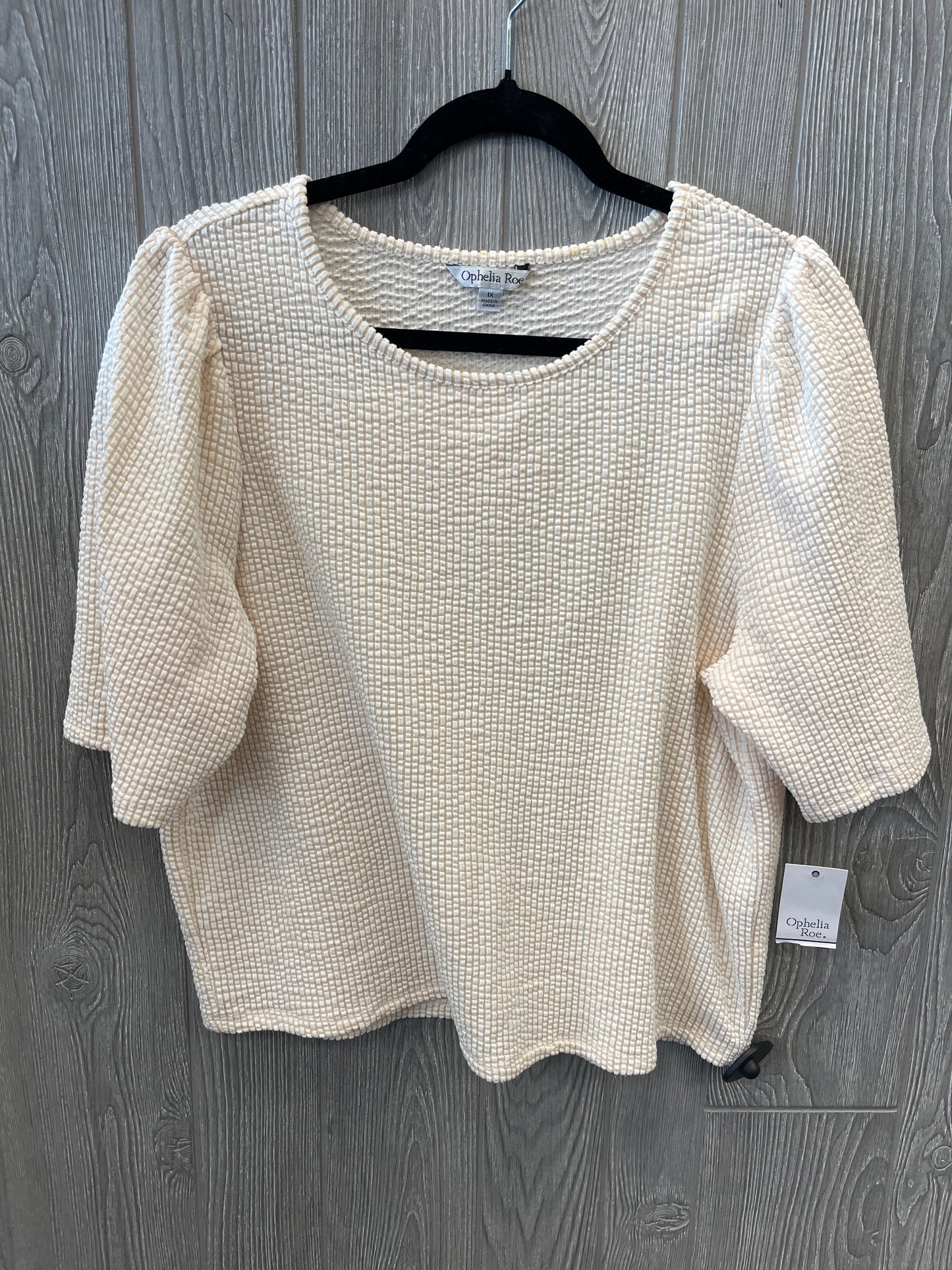 Top Short Sleeve By Ophelia Roe In Beige, Size: 1x