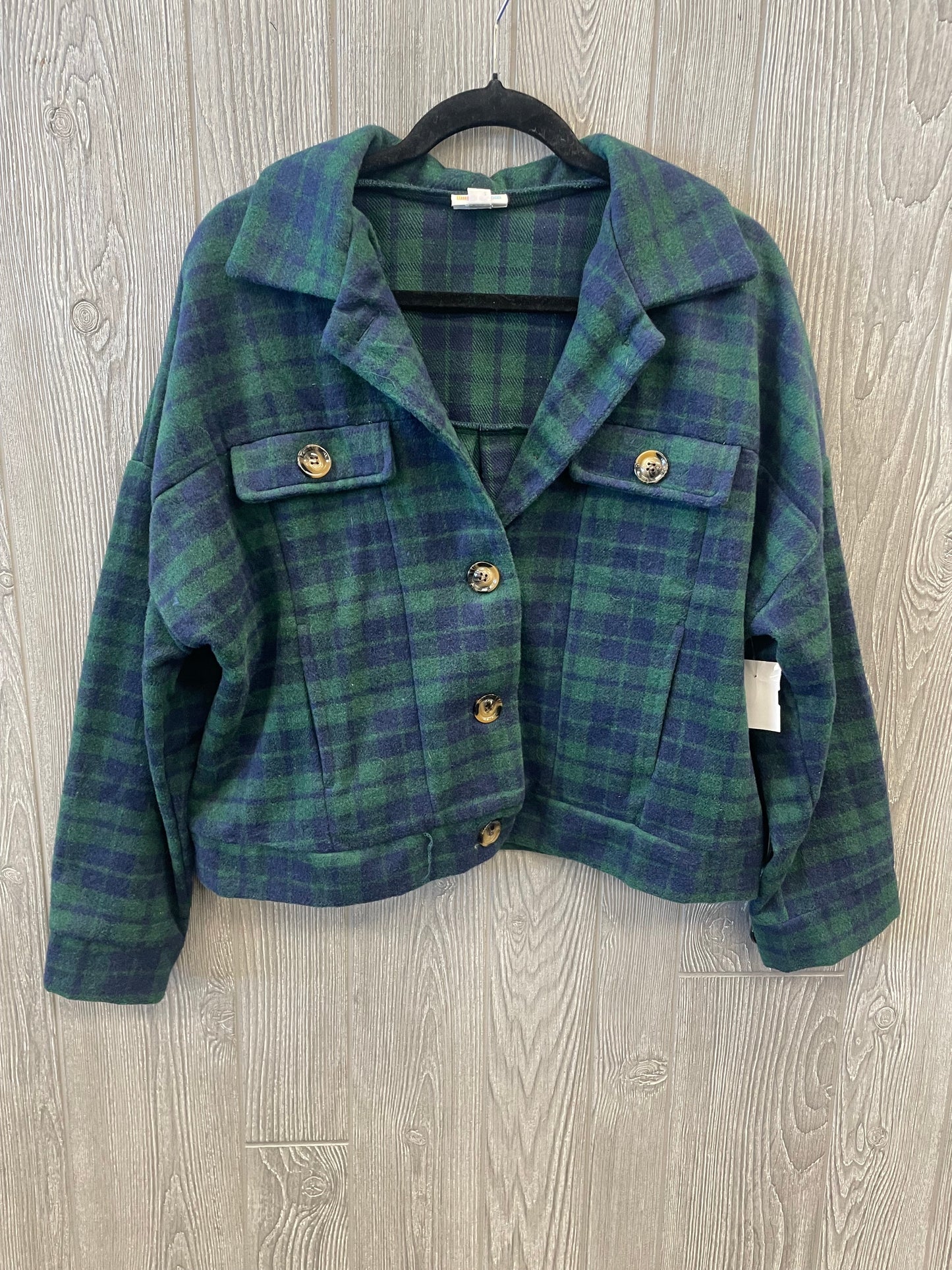 Jacket Shirt By Lularoe In Blue & Green, Size: L