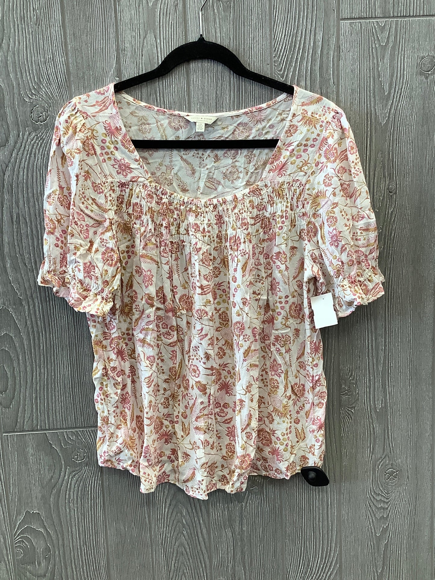 Top Short Sleeve By Lucky Brand In Pink & White, Size: L