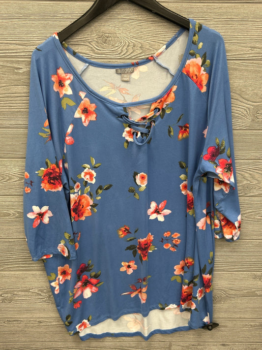 Top 3/4 Sleeve By Falls Creek In Blue, Size: 2x