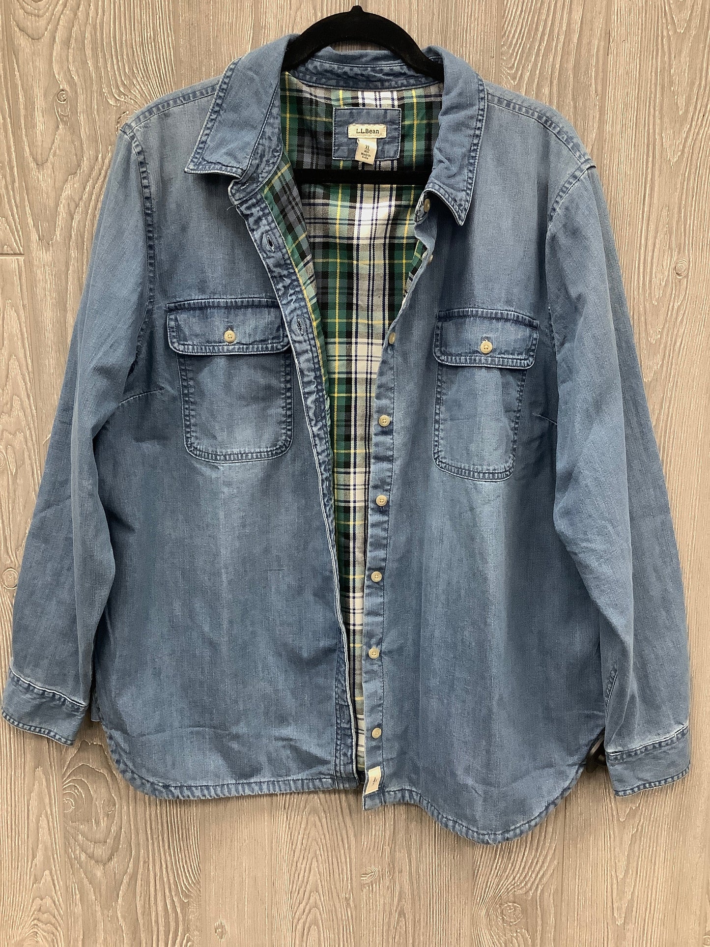 Jacket Shirt By L.l. Bean In Blue Denim, Size: Xl