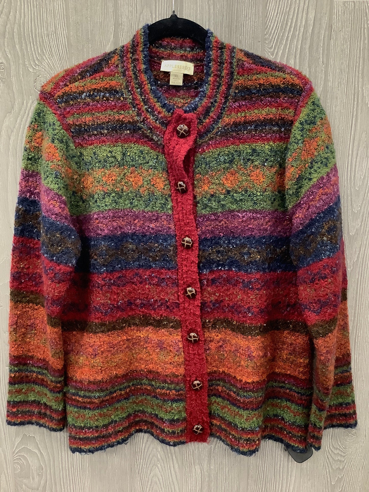 Sweater Cardigan By Appleseeds In Multi-colored, Size: Xl