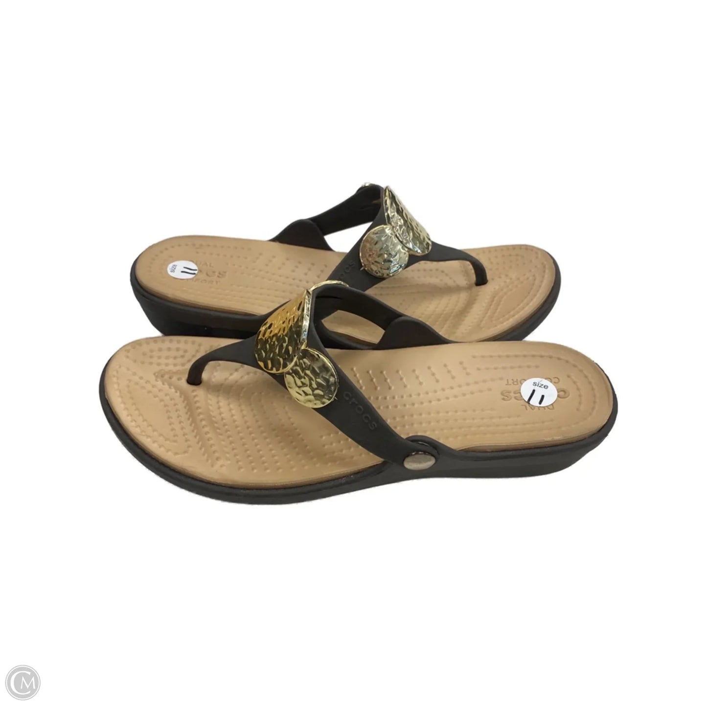 Sandals Heels Wedge By Crocs In Brown, Size: 11