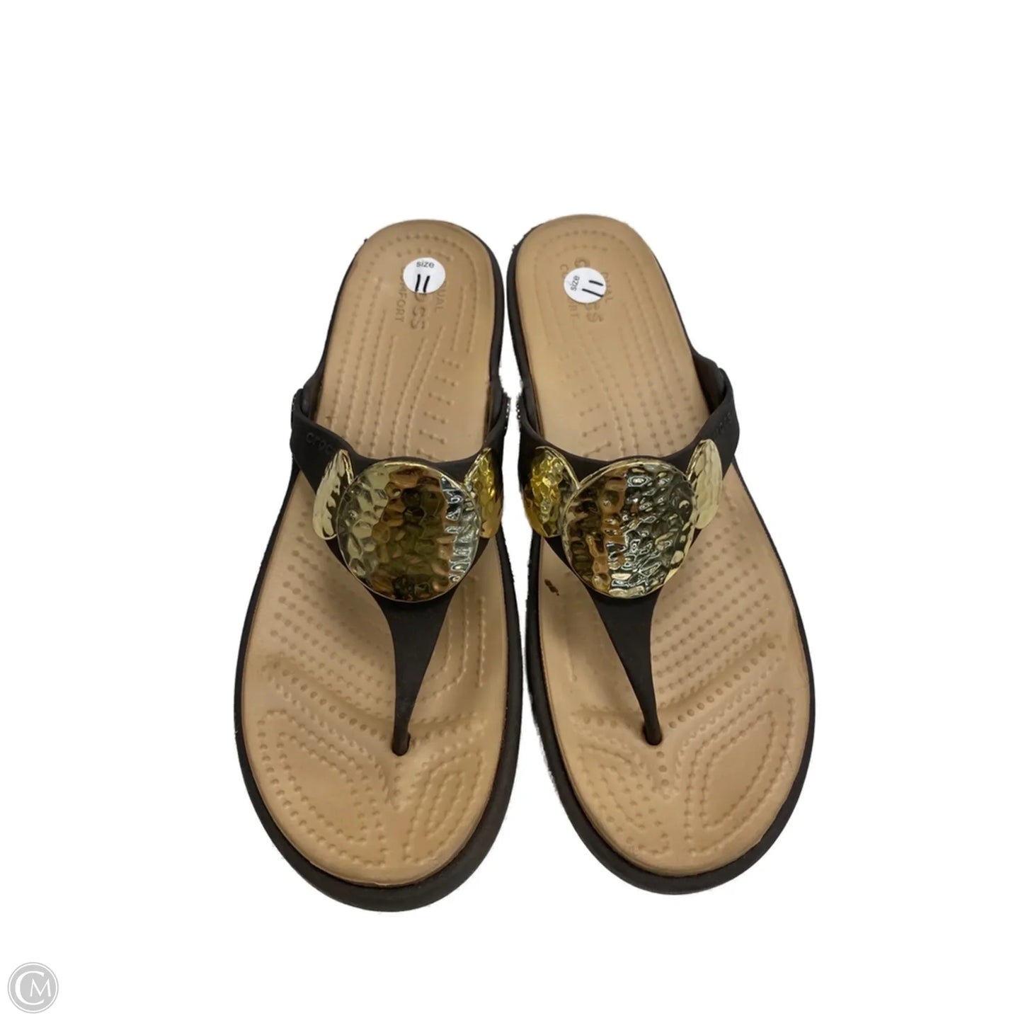 Sandals Heels Wedge By Crocs In Brown, Size: 11