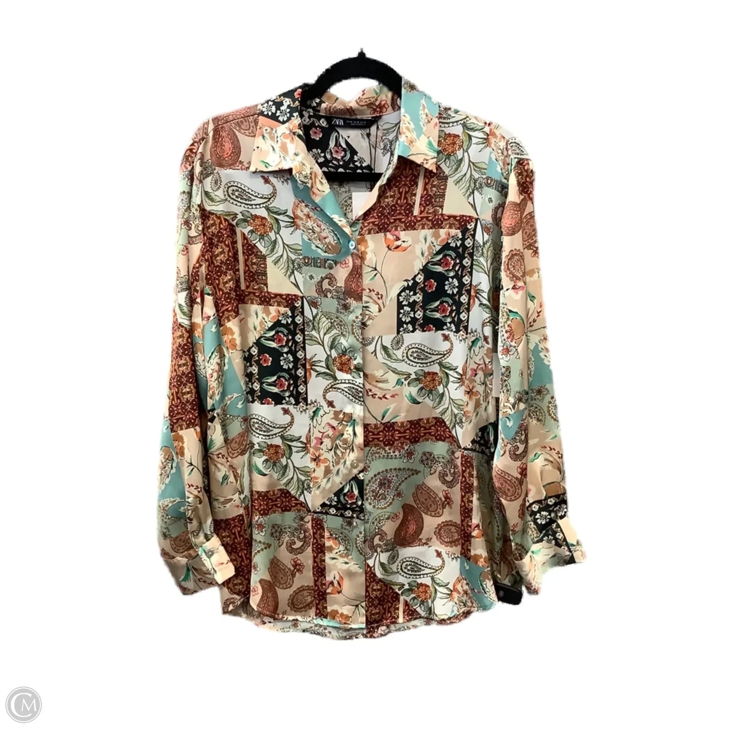 Blouse Long Sleeve By Zara In Multi-colored, Size: M