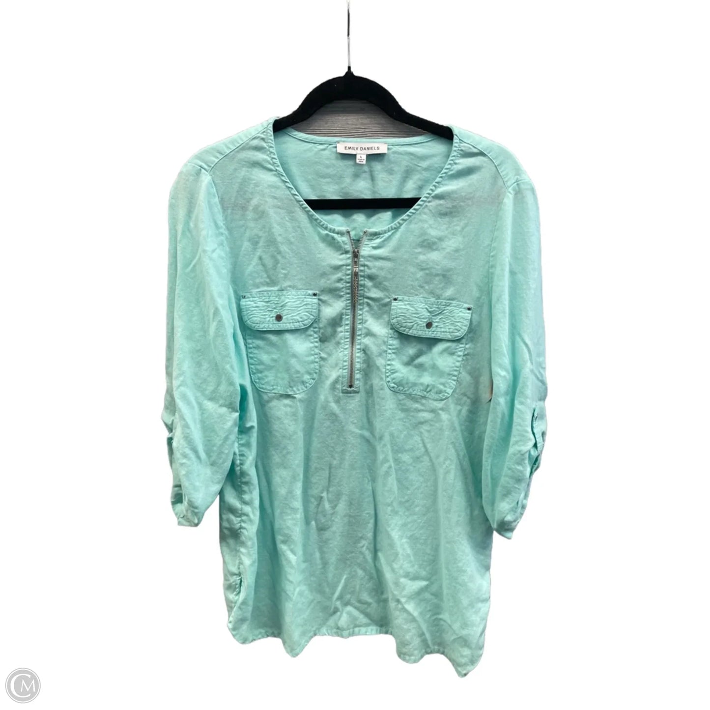 Top 3/4 Sleeve By Emily Daniels In Blue, Size: L