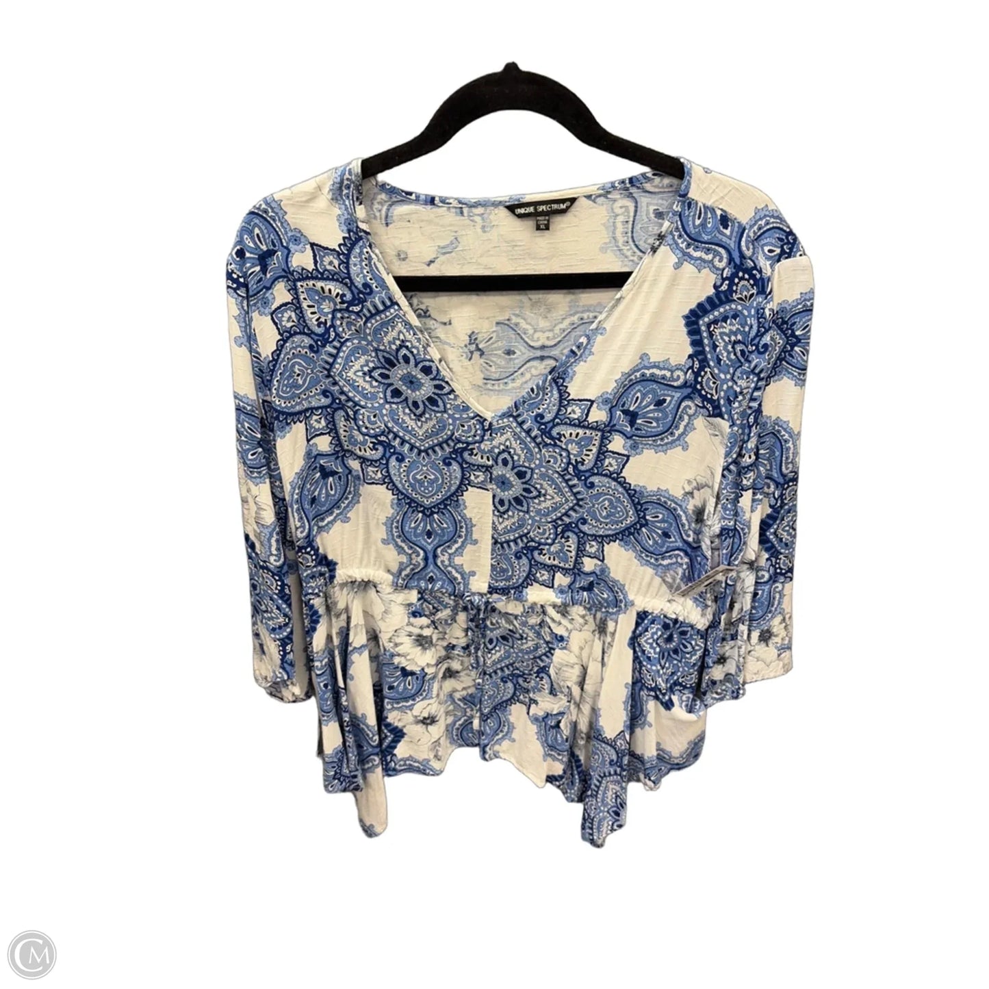 Top 3/4 Sleeve By Unique Spectrum In Blue & White, Size: Xl