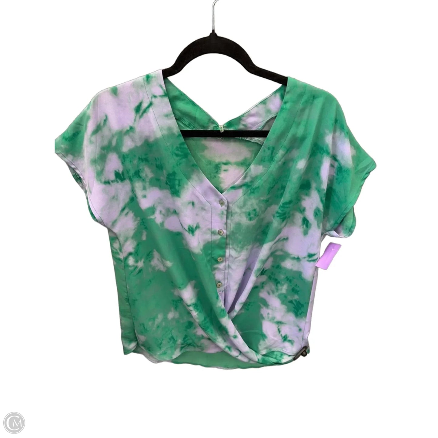 Blouse Short Sleeve By Entro In Green & Purple, Size: L