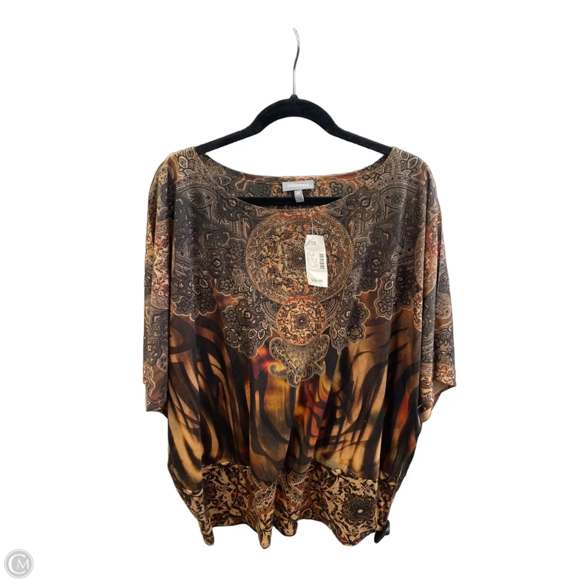 Top Short Sleeve By Essentials In Brown, Size: 2x