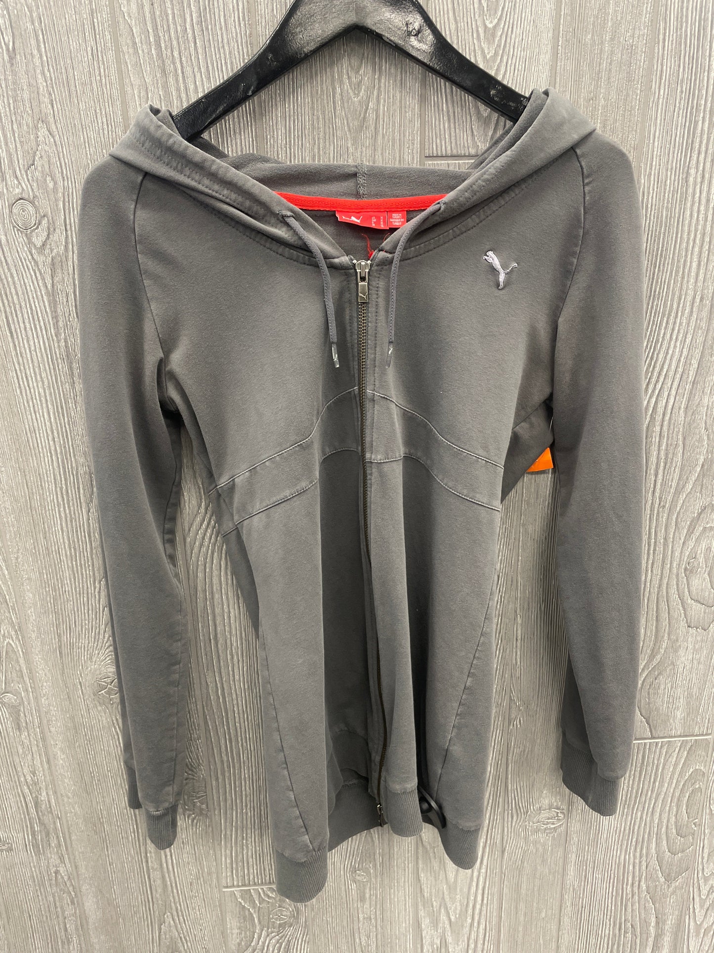 Athletic Sweatshirt Hoodie By Puma In Grey, Size: M