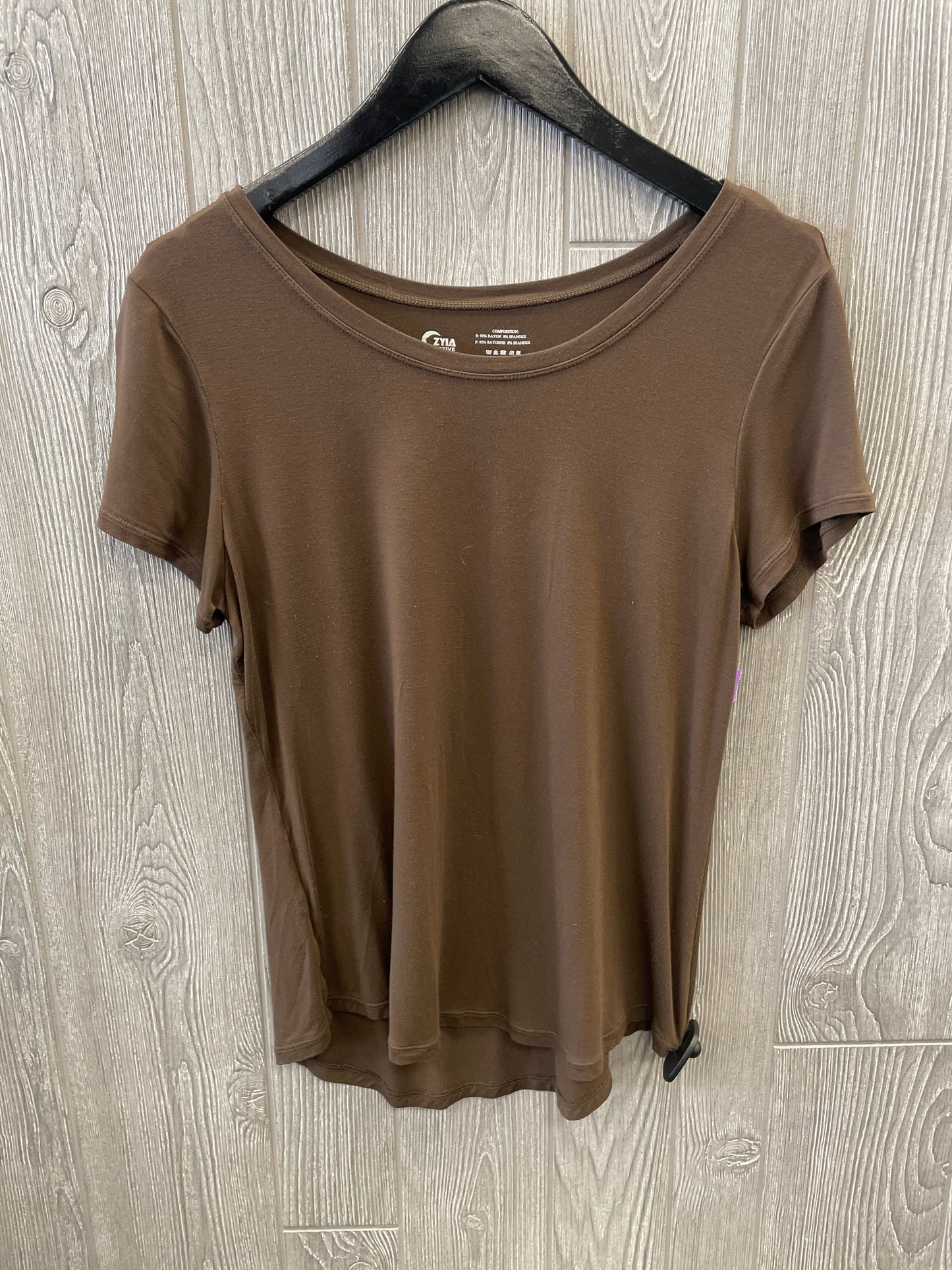 Athletic Top Short Sleeve By Zyia In Brown, Size: L