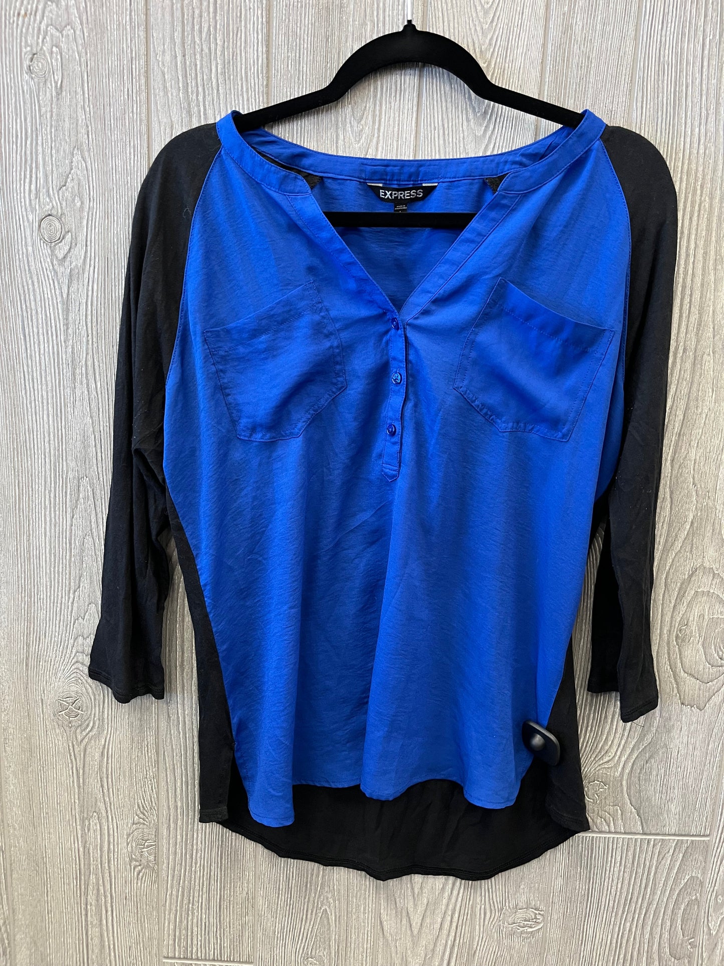 Top Long Sleeve By Express In Black & Blue, Size: L