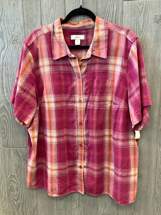 Top Short Sleeve By Cj Banks In Plaid Pattern, Size: 3x