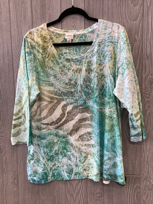 Top 3/4 Sleeve By Chicos In Green, Size: Xl