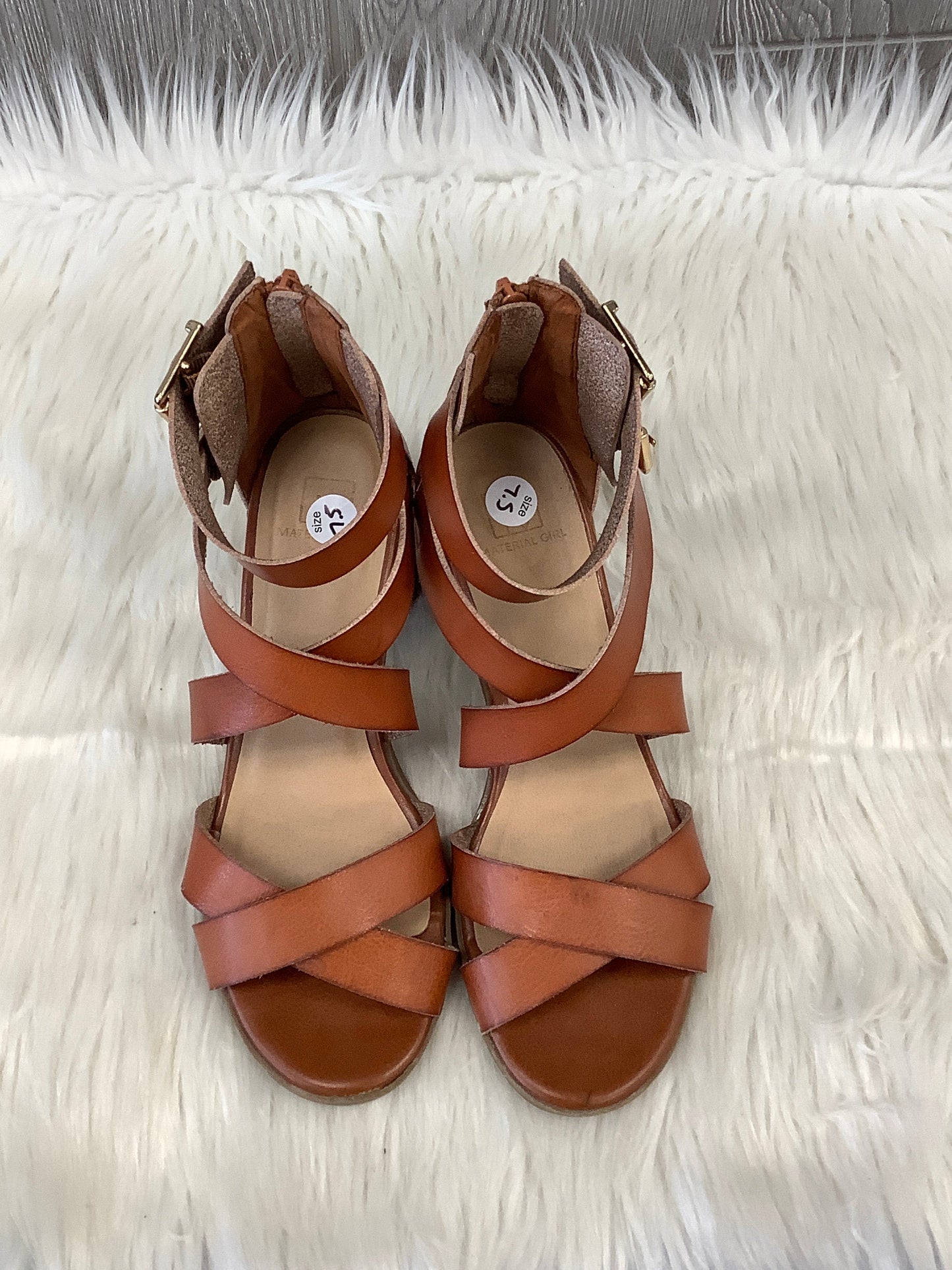 Sandals Heels Block By Material Girl In Brown, Size: 7.5