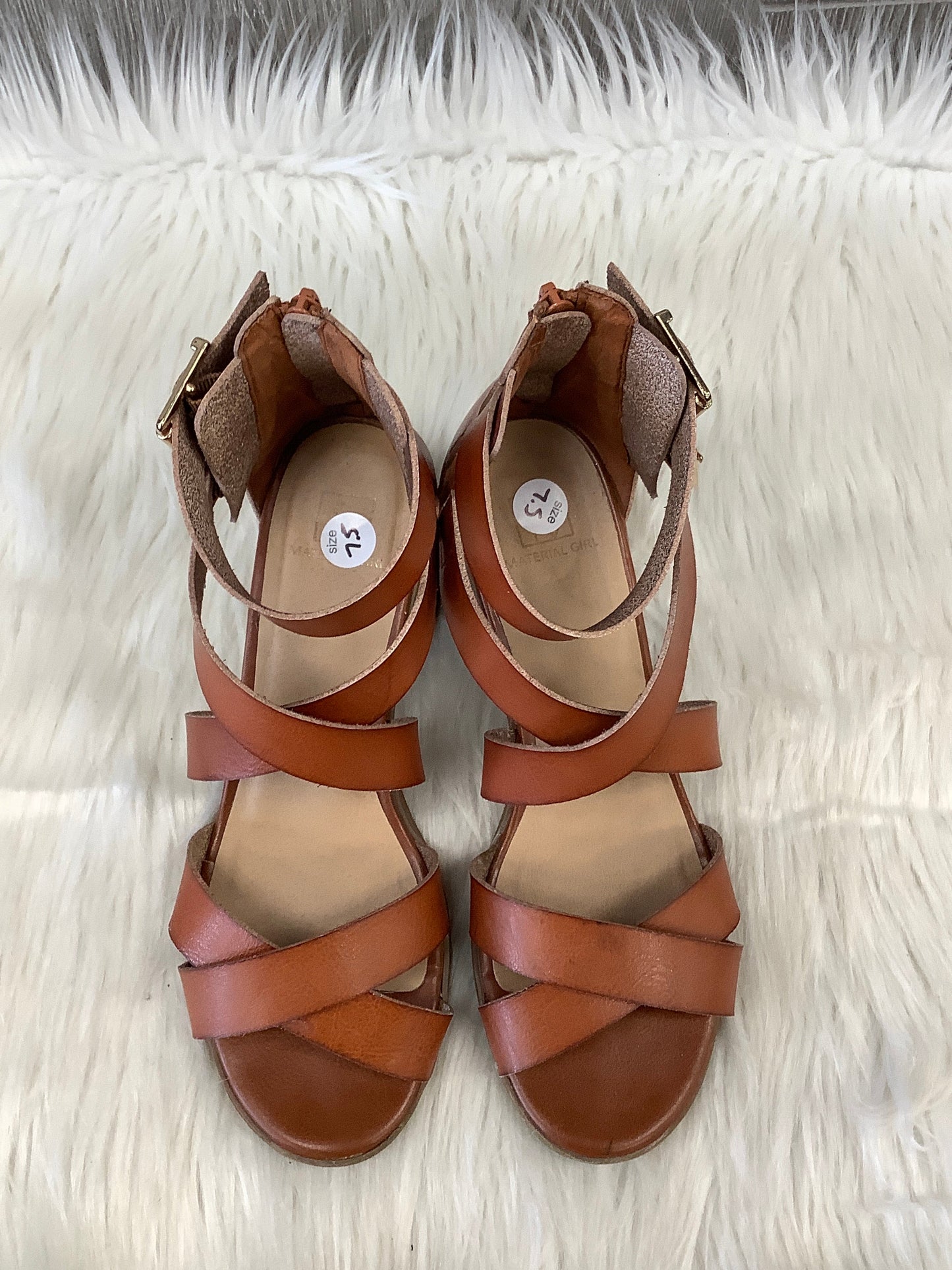 Sandals Heels Block By Material Girl In Brown, Size: 7.5