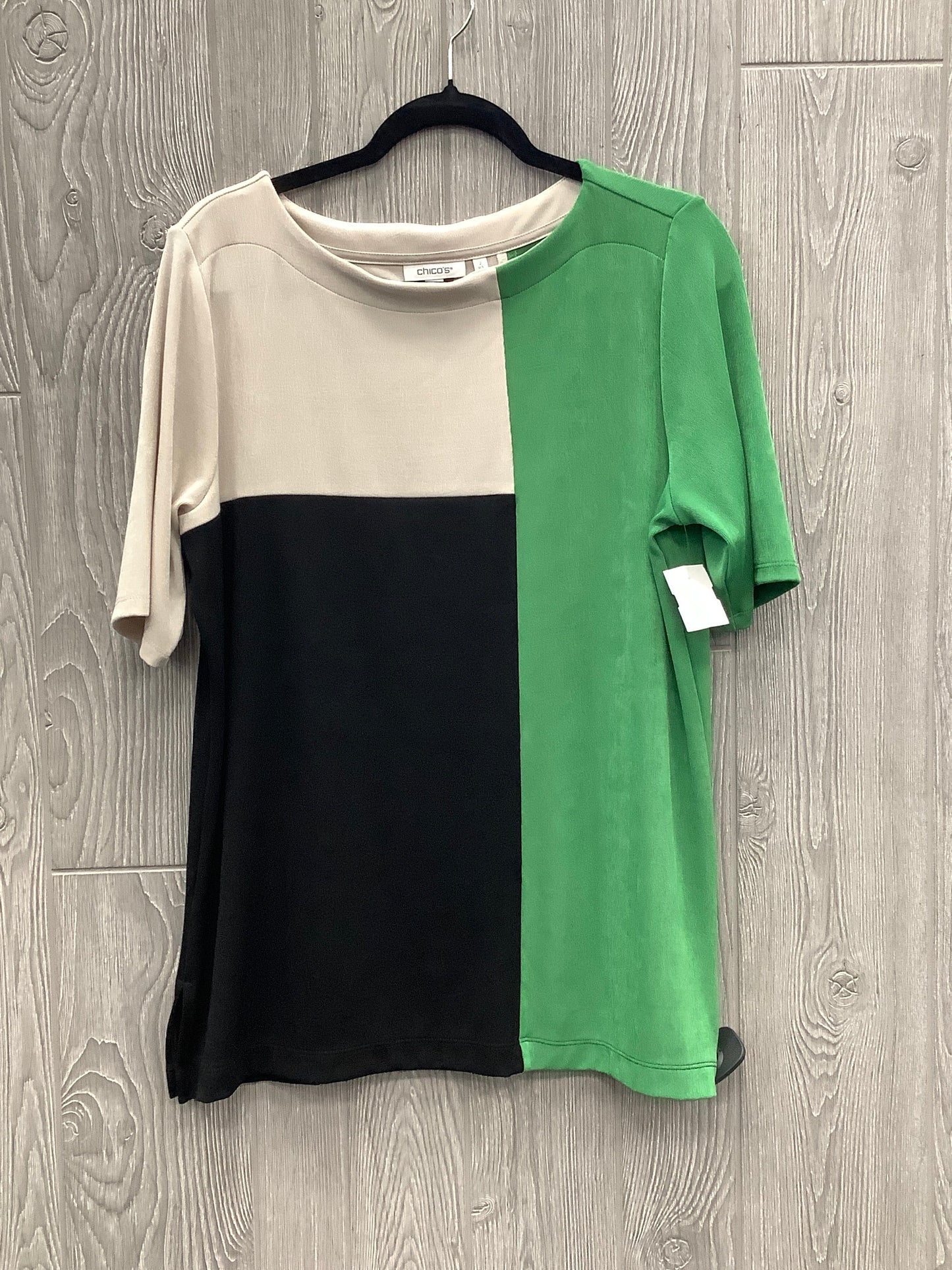 Top Short Sleeve By Chicos In Black & Green, Size: L