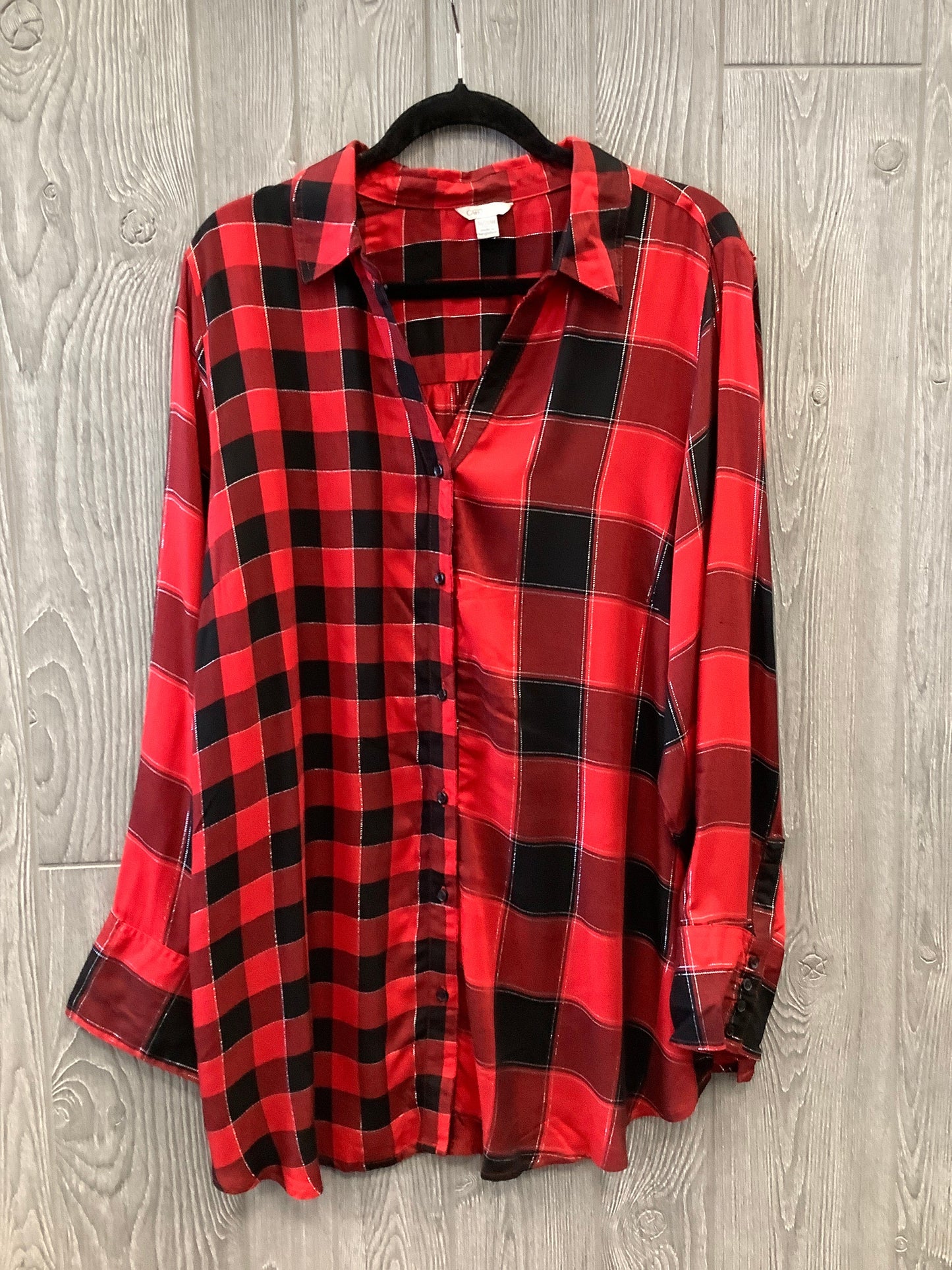 Top Long Sleeve By Cato In Plaid Pattern, Size: 1x