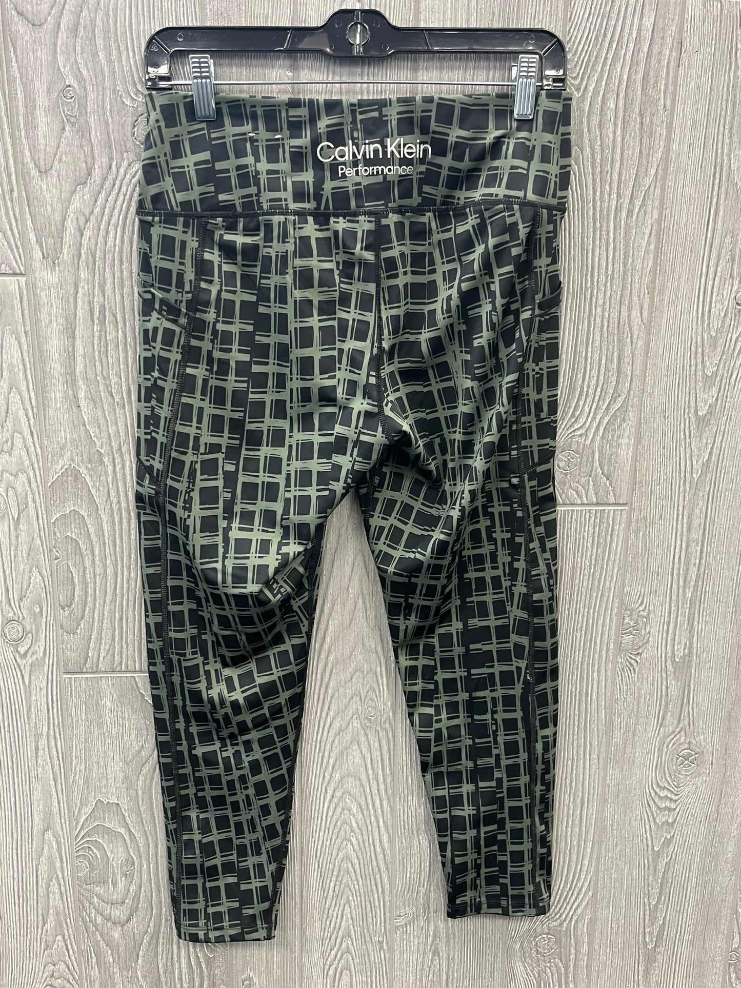 Athletic Leggings By Calvin Klein In Green, Size: L