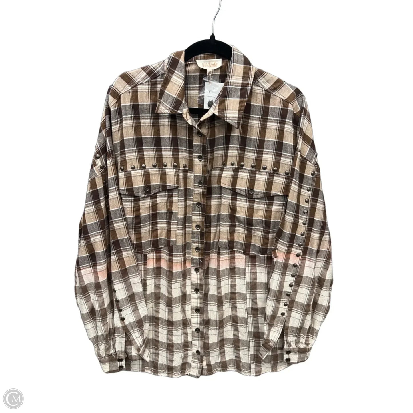 Top Long Sleeve By Listicle In Plaid Pattern, Size: L