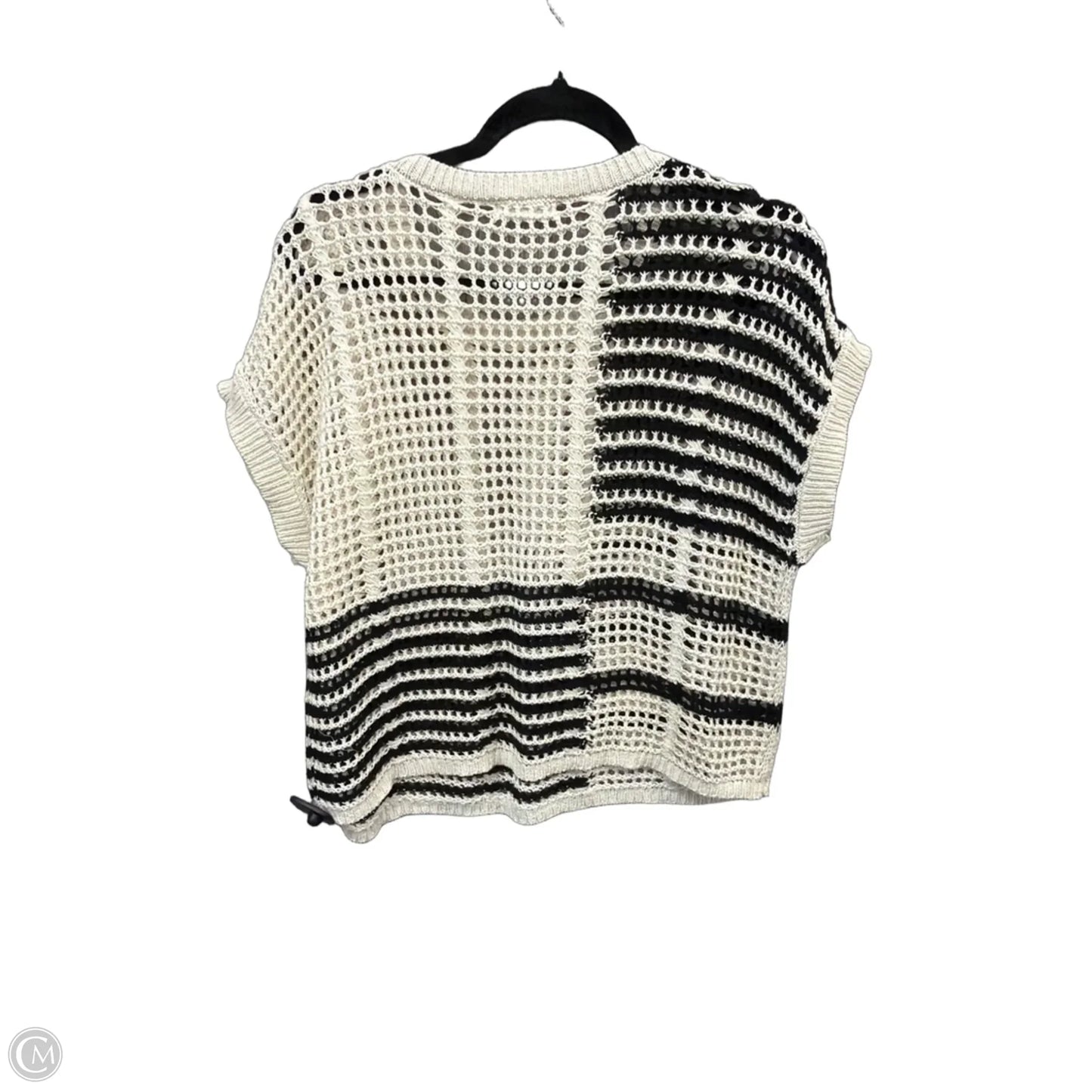Sweater Short Sleeve By Blu Pepper In Black & Cream, Size: M