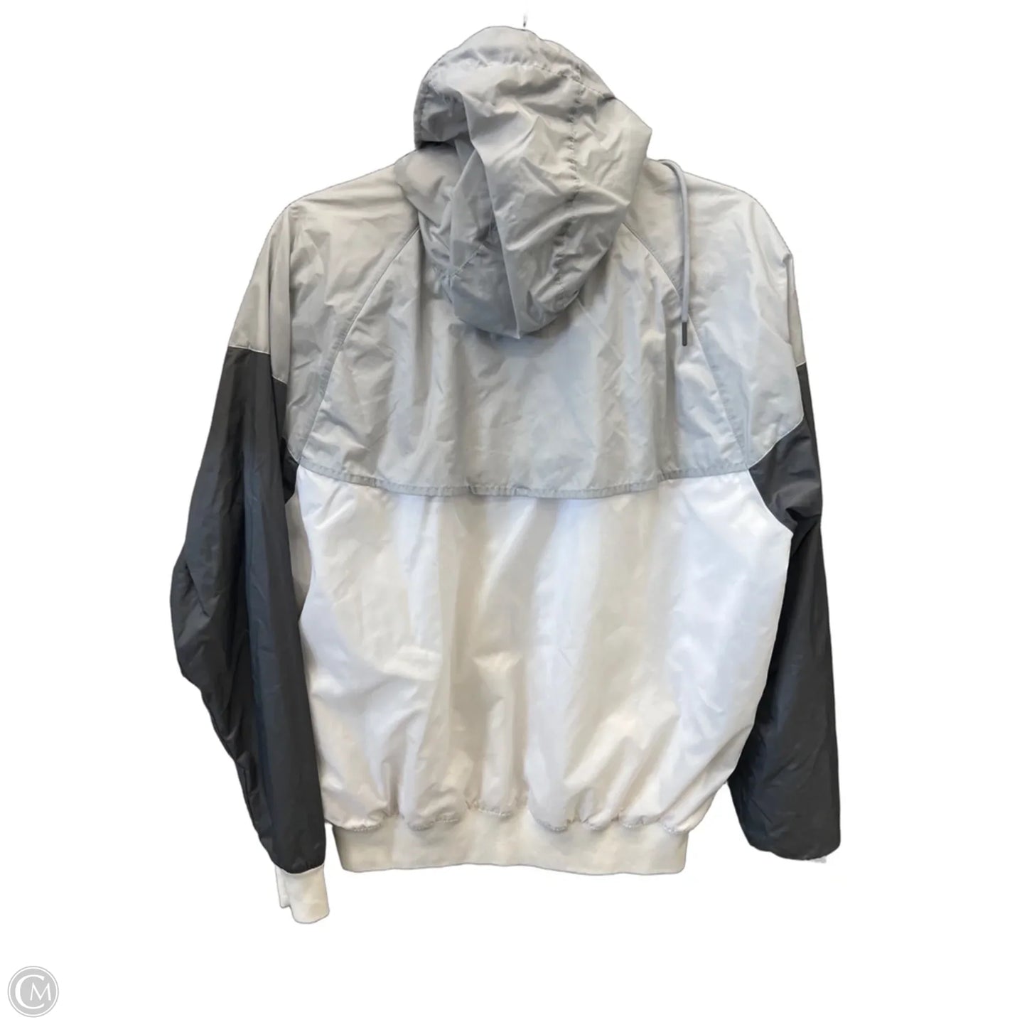 Jacket Windbreaker By Nike Apparel In Grey & White, Size: S
