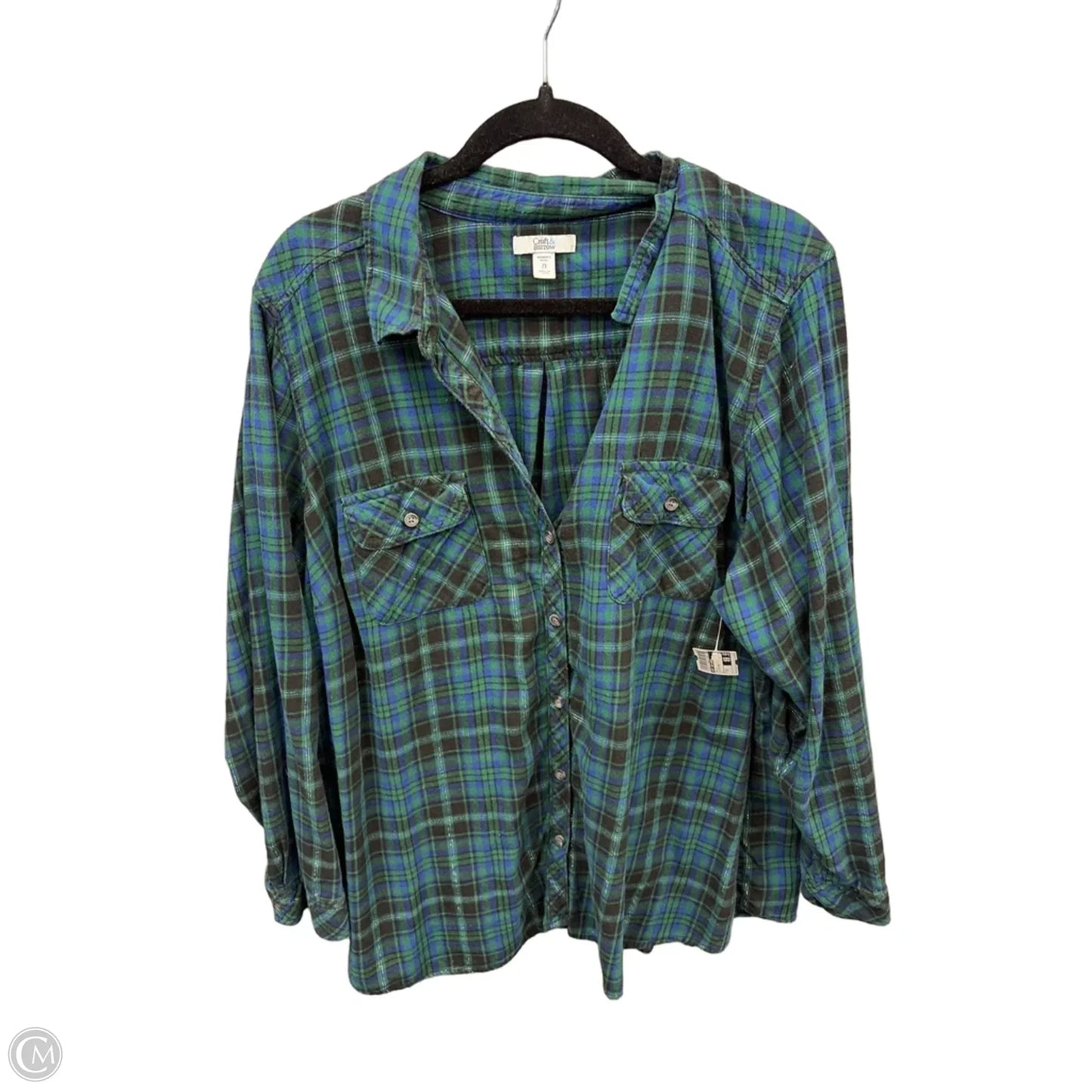 Top Long Sleeve By Croft And Barrow In Plaid Pattern, Size: 2x