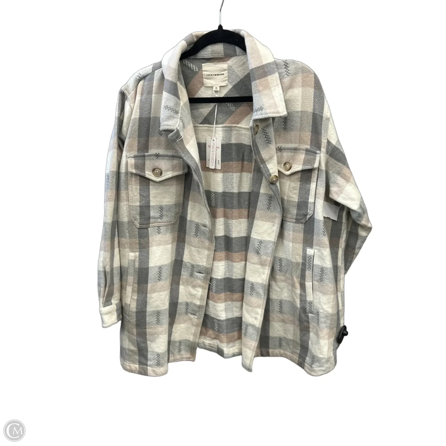 Jacket Denim By Lucky Brand In Plaid Pattern, Size: Xl