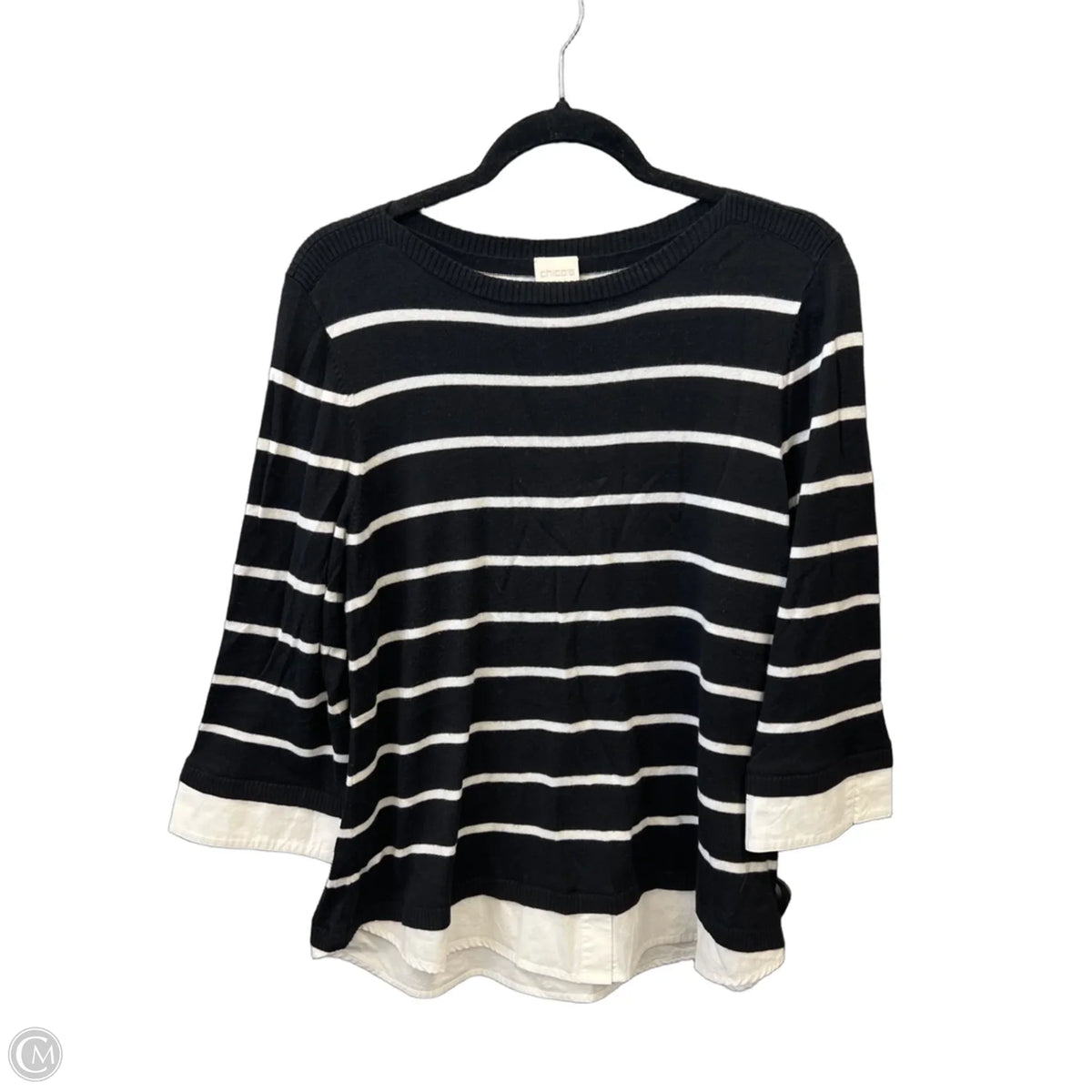 Top 3/4 Sleeve By Chicos In Striped Pattern, Size: L