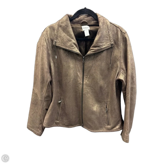 Jacket Moto By Chicos In Brown, Size: Xl