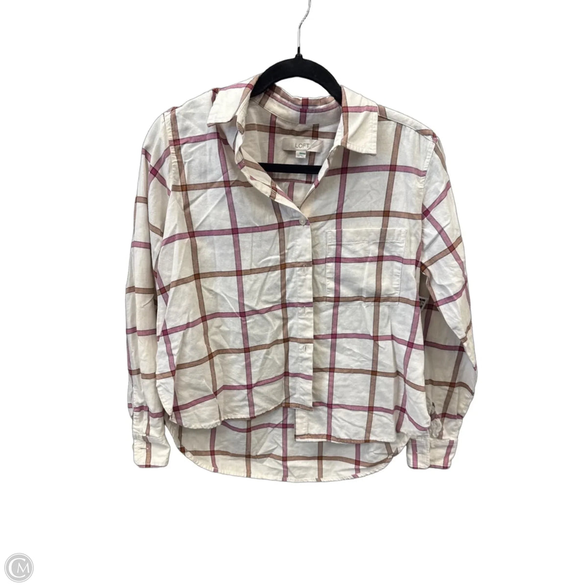 Top Long Sleeve By Loft In Plaid Pattern, Size: Xs