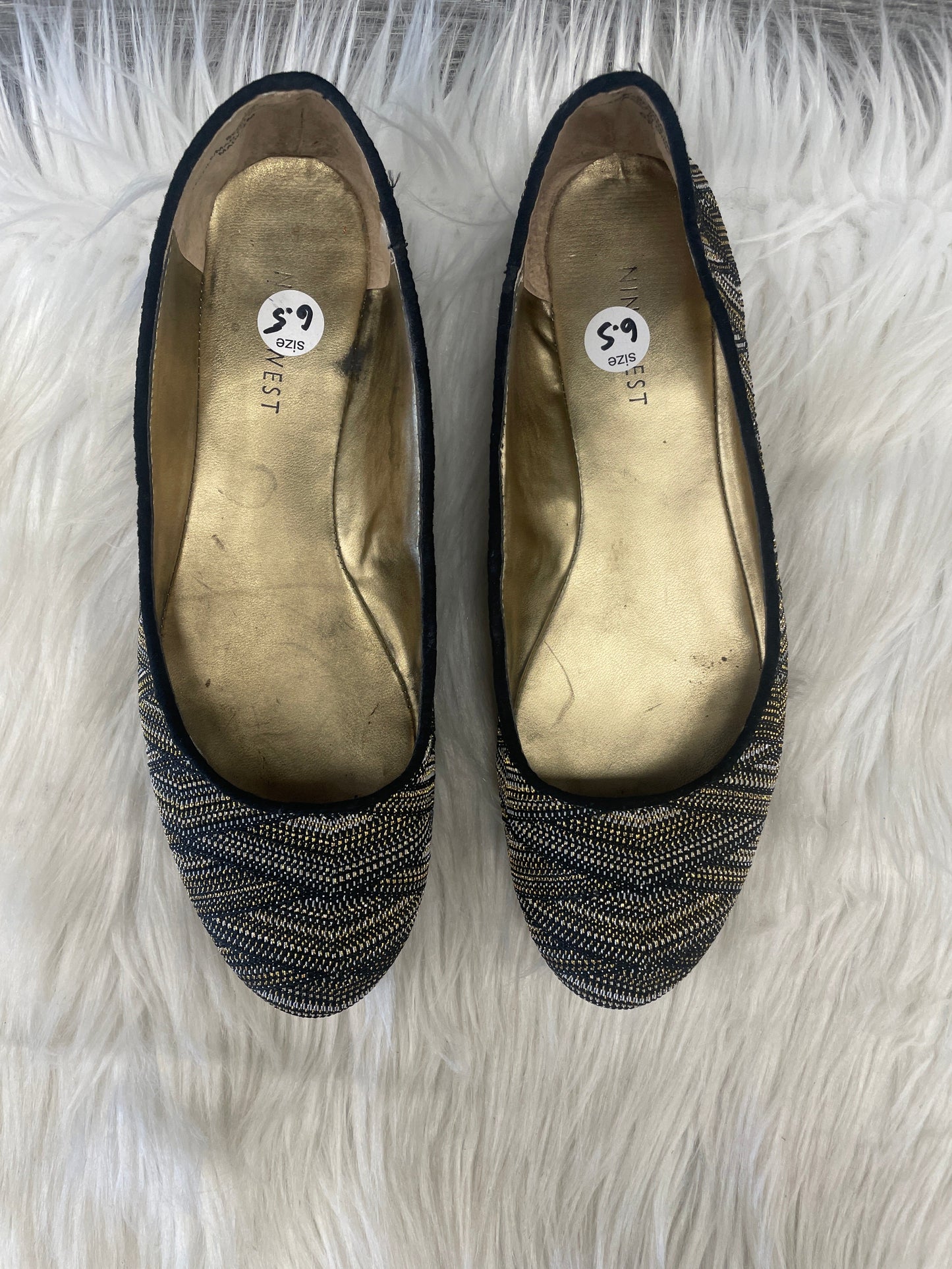 Shoes Flats By Nine West In Black & Gold, Size: 6.5