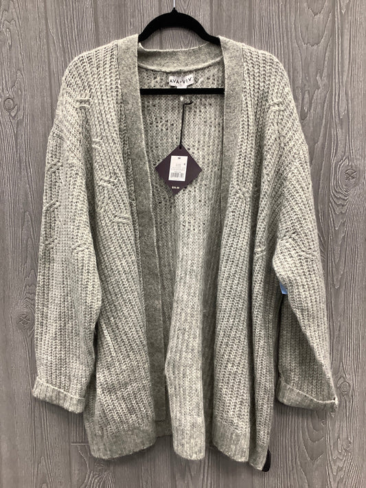 Sweater Cardigan By Ava & Viv In Grey, Size: 3x