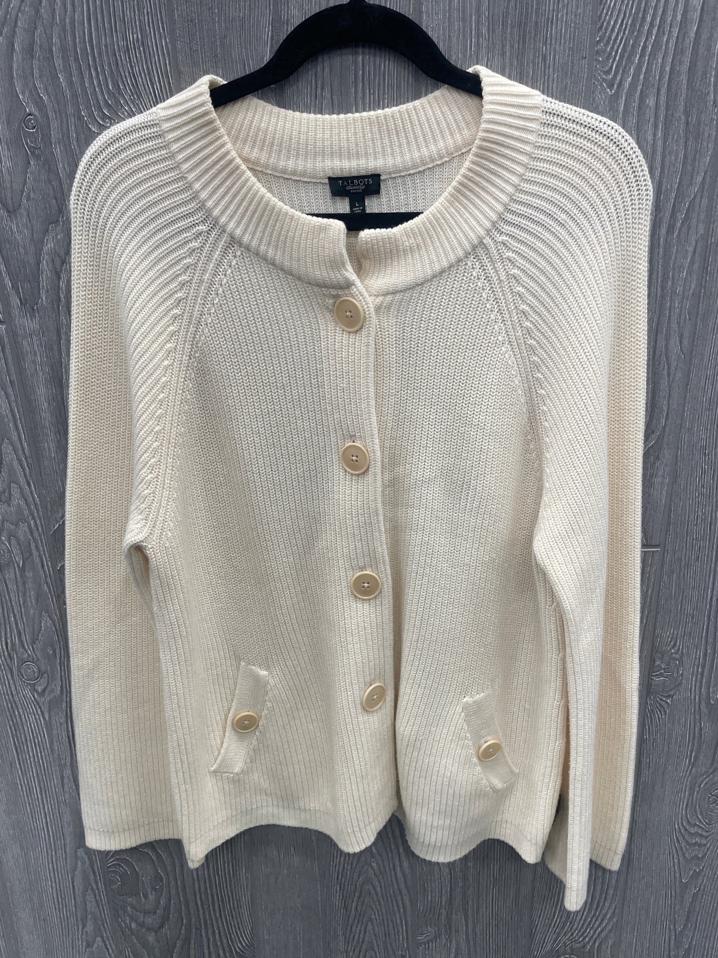 Sweater Cardigan By Talbots In Cream, Size: L