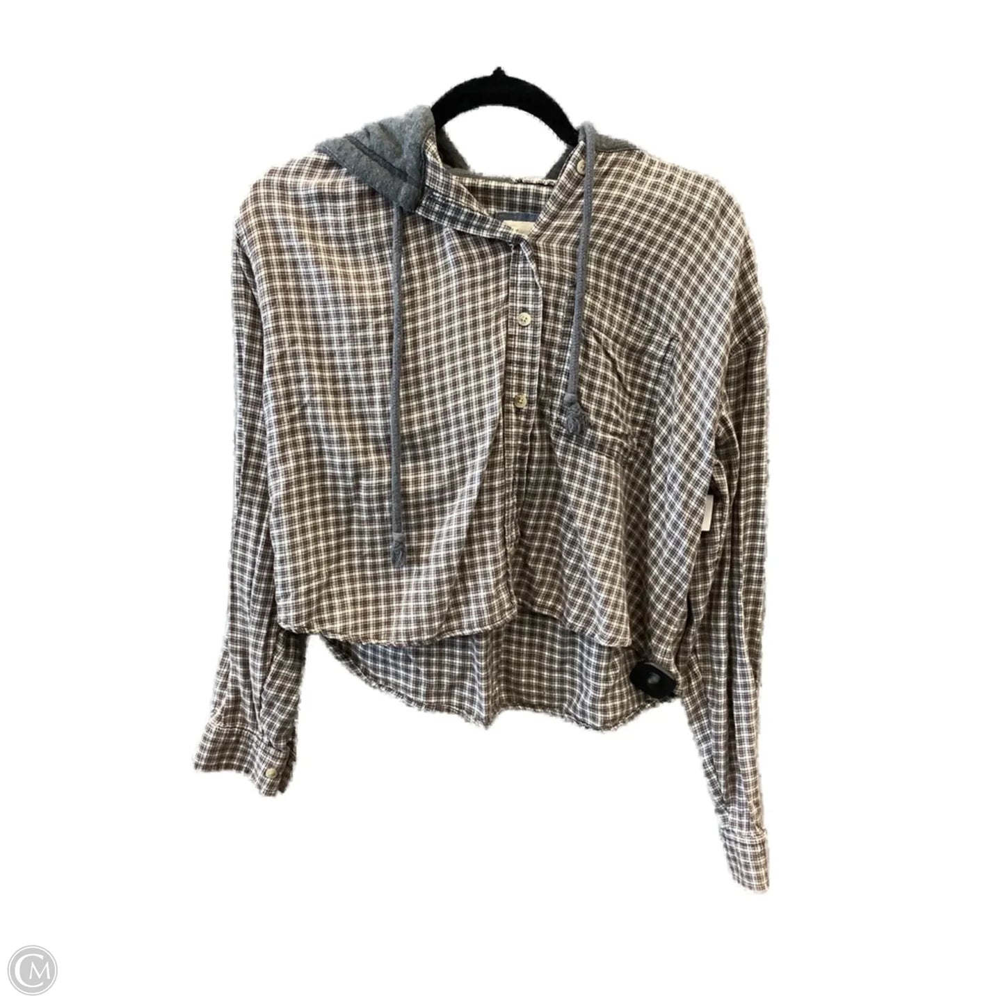 Sweatshirt Hoodie By American Eagle In Plaid Pattern, Size: S