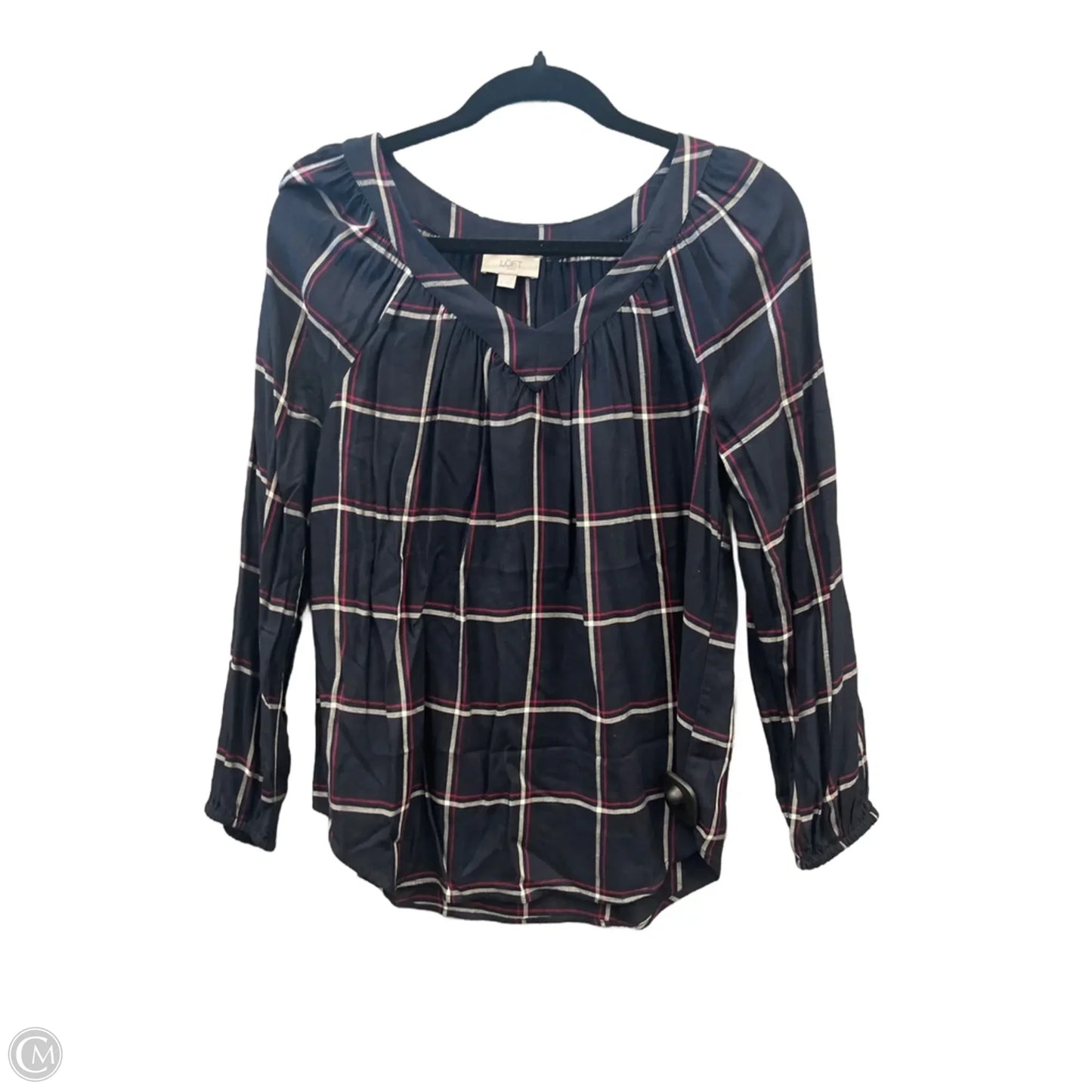 Top Long Sleeve By Loft In Plaid Pattern, Size: S