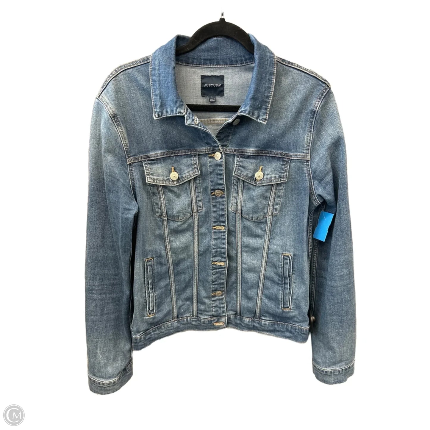 Jacket Denim By Just Usa In Blue Denim, Size: L