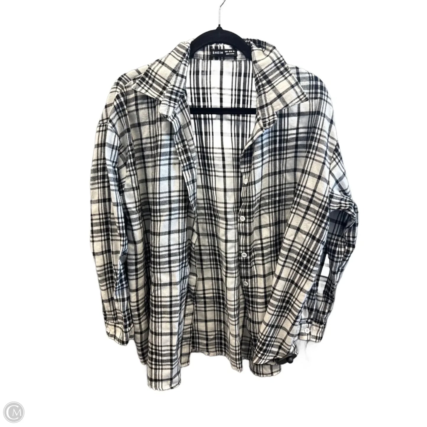 Top Long Sleeve By Shein In Plaid Pattern, Size: S