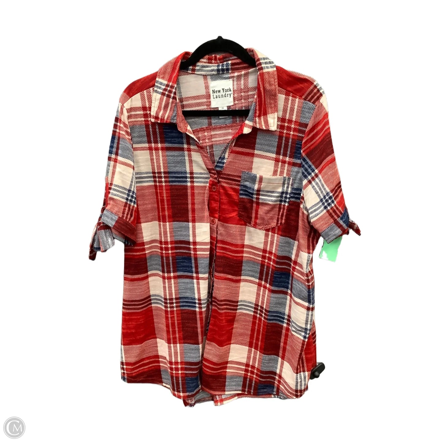 Top Short Sleeve By New York Laundry In Plaid Pattern, Size: 2x