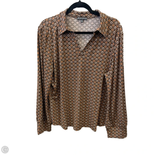 Blouse Long Sleeve By Adrianna Papell In Brown, Size: Xl