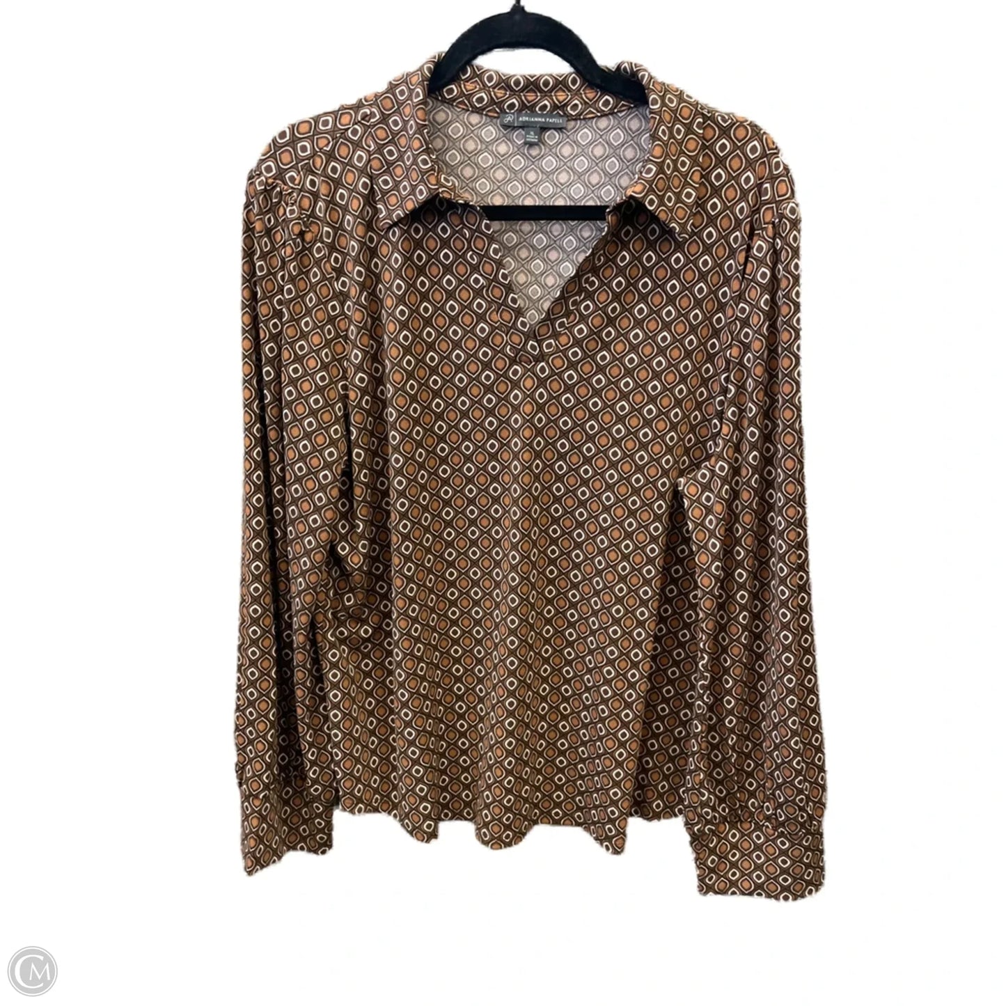 Blouse Long Sleeve By Adrianna Papell In Brown, Size: Xl