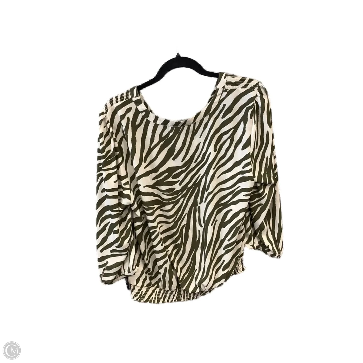 Blouse 3/4 Sleeve By Black Rainn In Green & White, Size: L