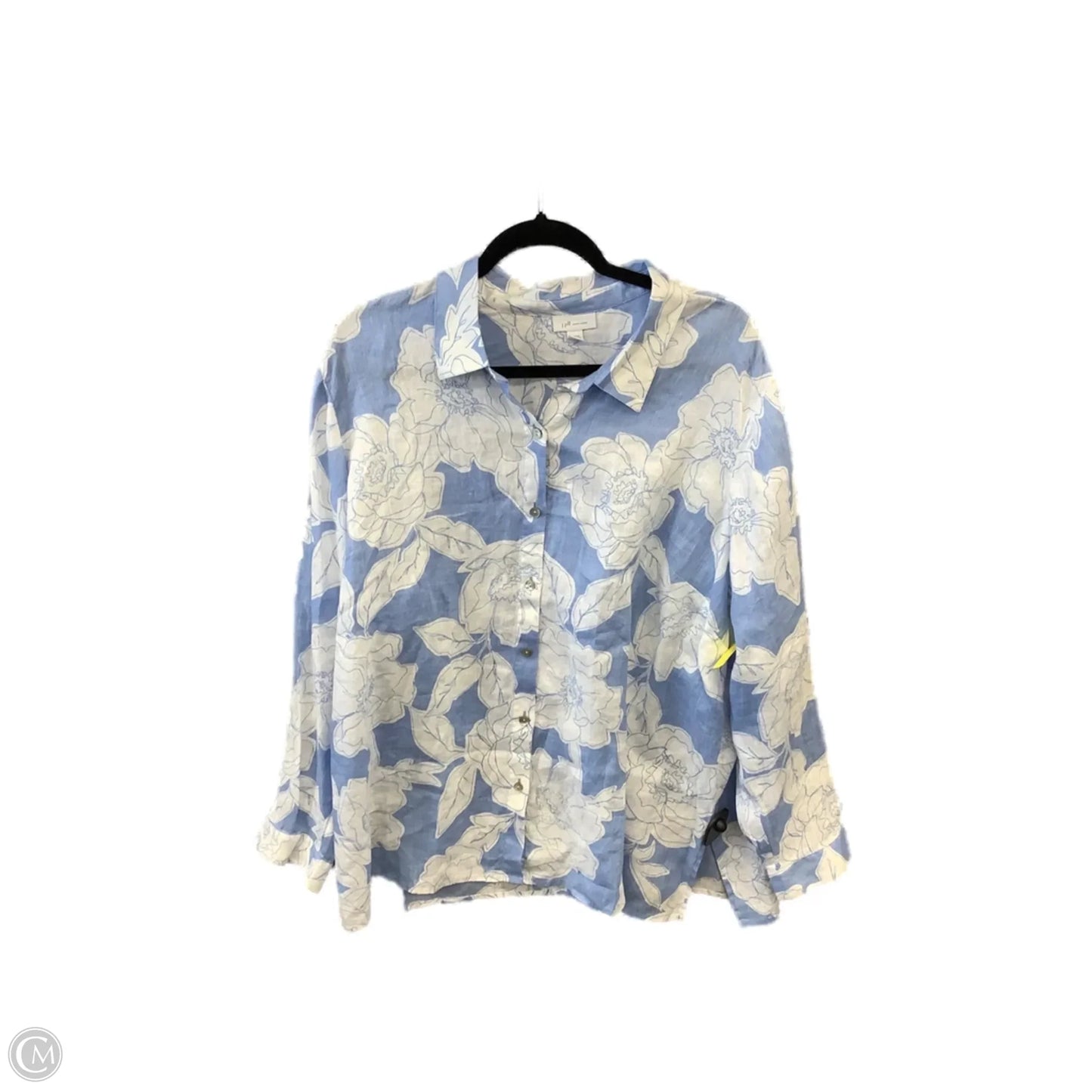 Top Long Sleeve By J. Jill In Blue & White, Size: 2x