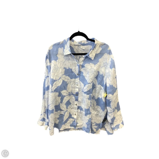 Top Long Sleeve By J. Jill In Blue & White, Size: 2x