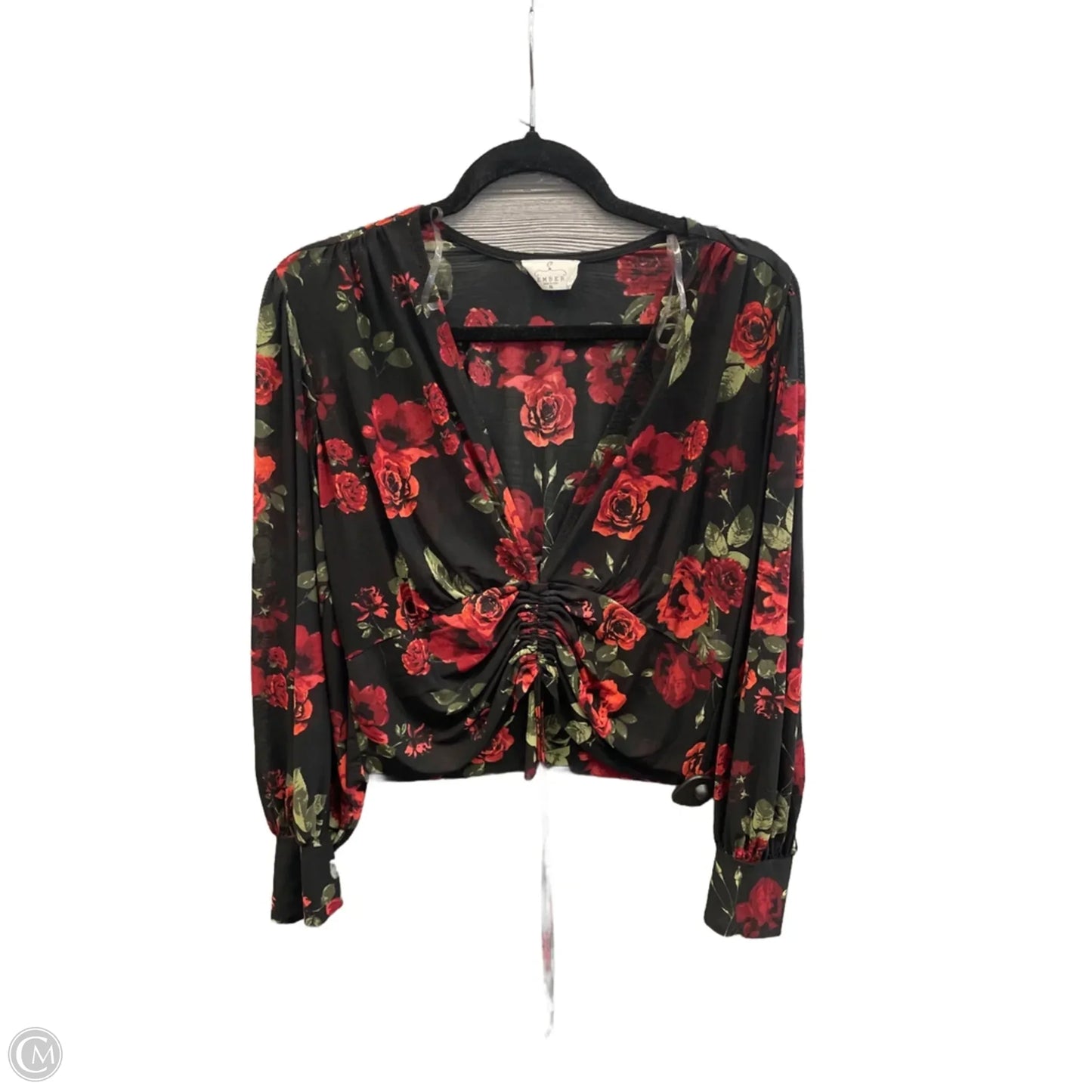 Top Long Sleeve By Ember In Black & Red, Size: Xl