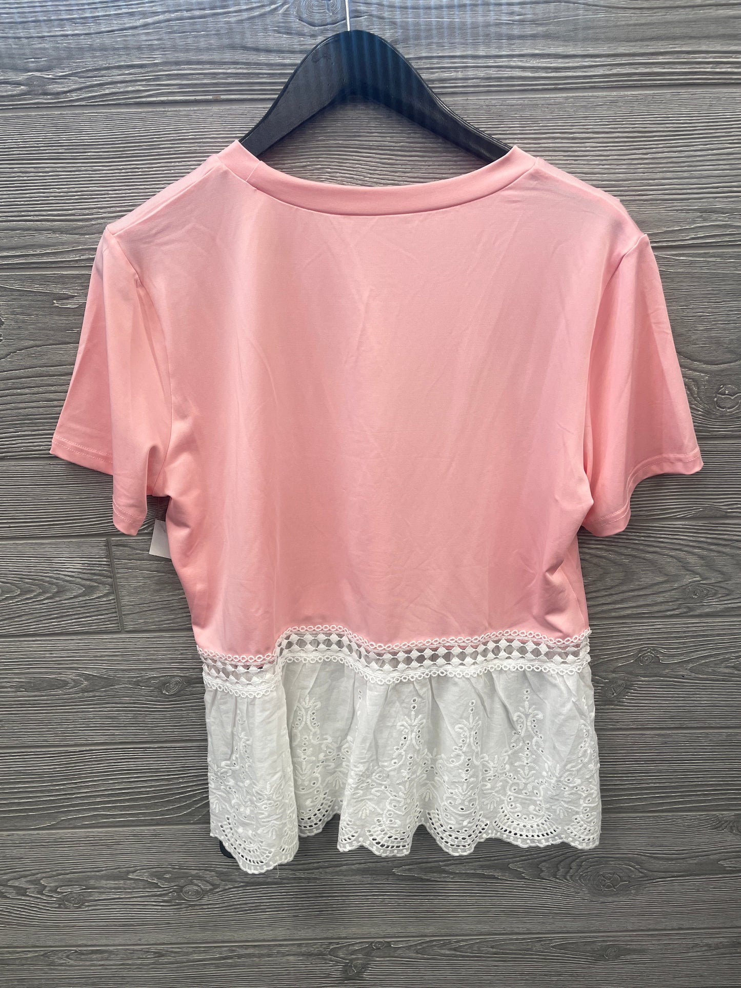 Top Short Sleeve By Shein In Pink & White, Size: L