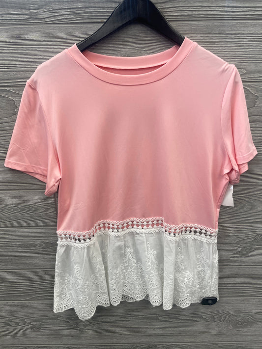 Top Short Sleeve By Shein In Pink & White, Size: L