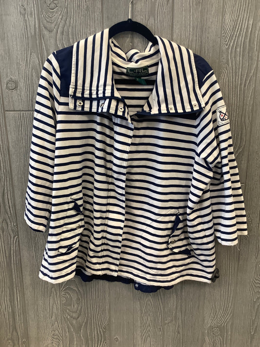 Striped Pattern Athletic Top Long Sleeve Collar Lauren By Ralph Lauren, Size 3x